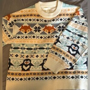 H&M Christmas Holiday Cute Fox and Penguin Sweater